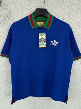 Gucci x Adidas Polyester Polo Shirt Cobalt Blue